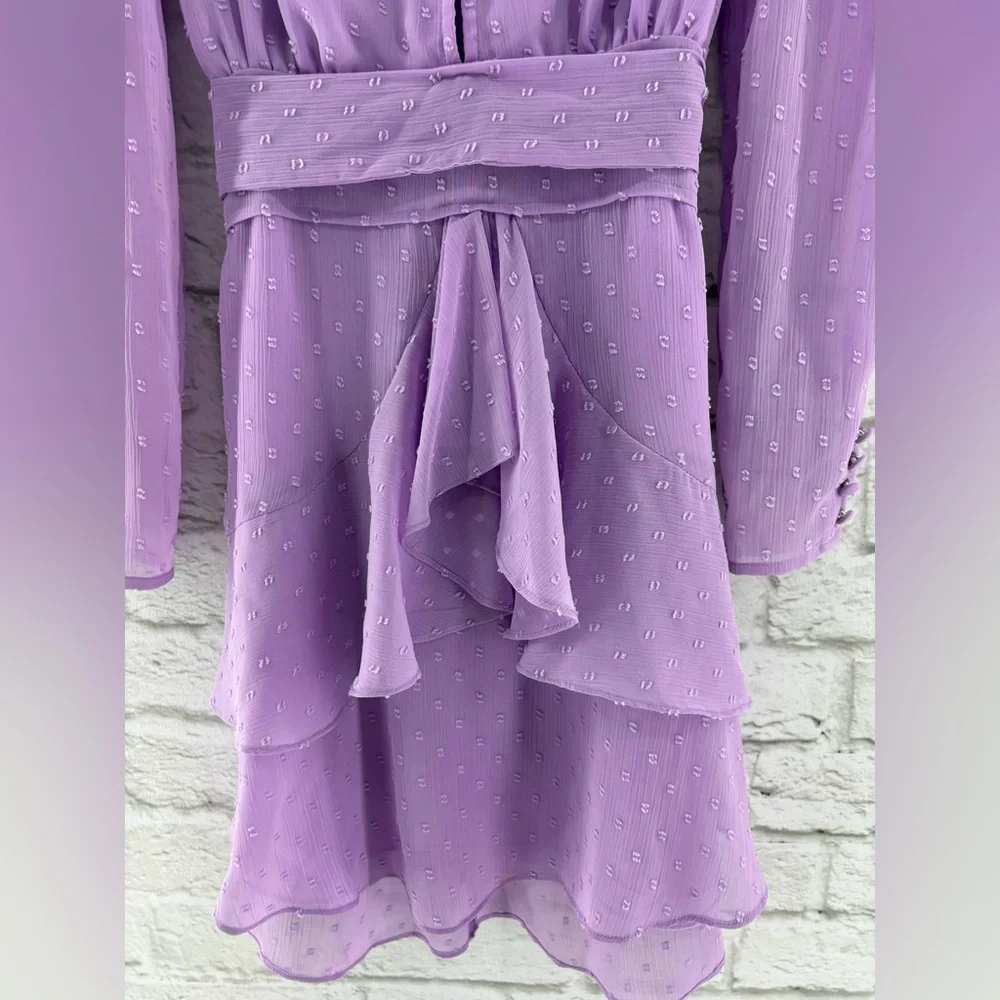 For Love And Lemons Tarta Long Sleeve Mini‎ Dress Swiss Dots Purple Medium